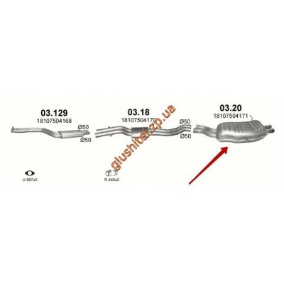 Глушник BMW E46 320i/325i 2.2/2.5/3.0;/1998 - 2/2005 (03.20) Polmostrow алюмінізірованний