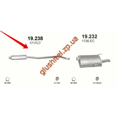 Резонатор Пежо 406 (Peugeot 406) 2.0 HDi Turbo Diesel 00 - 04 (19.238) Polmostrow алюмінізірованний