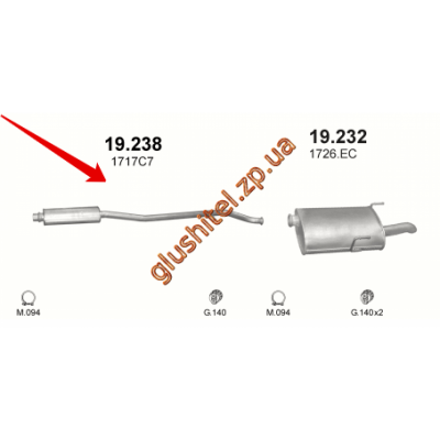 Резонатор Пежо 406 (Peugeot 406) 2.0 HDi Turbo Diesel 00 - 04 (19.238) Polmostrow алюмінізірованний