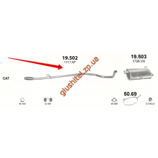 Труба середня Пежо 206 (Peugeot 206) 1.6 HDi 04 - 07 (19.502) Polmostrow алюмінізірованний