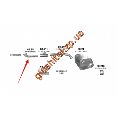 Труба приймальна MAN F2000 din 49287 93- (68.25) Polmostrow алюмінізірованний