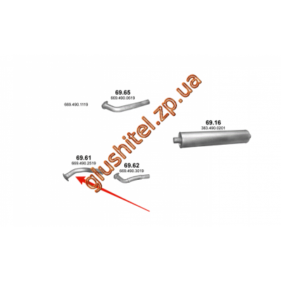 Труба приймальна Mersedes 809/811/814 D/DK din 53258 86- (69.61) Polmostrow алюмінізірованний