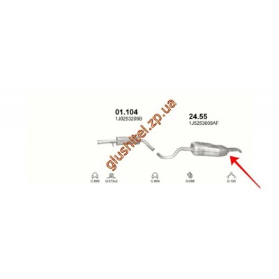 Глушник Шкода Октавія (Skoda Octavia) 1.8i-20V, 2.0i/Сеат Толедо (Seat Toledo) 1.8i Turbo-20V 98-05/Фольксваген Бора (Volkswagen Bora) 1.6 FSi 01-05, 2.0i 98-05/Фольксваген Гольф IV (Volkswagen Golf IV) 1.6 FSi 01-06, 2.0i 99-06 (24.55) Polmostro