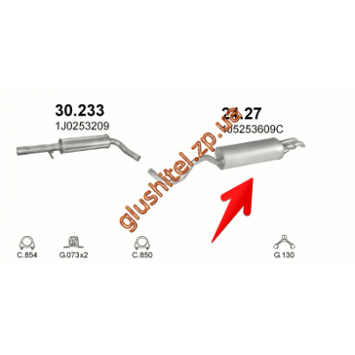 Глушник Шкода Октавія (Skoda Octavia) 1.6i HB 100KM/Сеат Толедо (Seat Toledo) 1,9 SDi 01-/Фольксваген Гольф IV (Volkswagen Golf IV) 1,4i-16V 1,6i, 1,9SDi 99 (24.27) Polmostrow алюмінізірованний