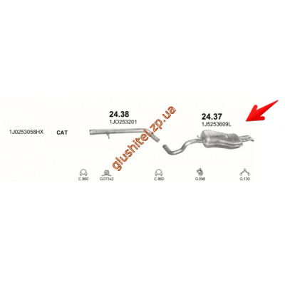 Глушник Шкода Октавія (Skoda Octavia)/Сеат Толедо (Seat Toledo)/Фольксваген Бора (Volkswagen Bora)/Фольксваген Гольф IV (Volkswagen Golf IV) 96- 1.9DTi (24.37) Polmostrow алюмінізірованний