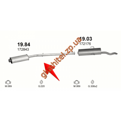 Резонатор Пежо 309 (Peugeot 309) 1.6i; 1.9 86-94 (19.84) Polmostrow алюмінізірованний