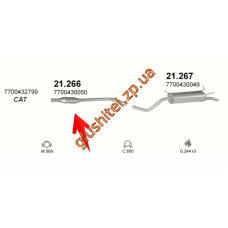 Резонатор Рено Меган (Renault Megane)/Рено Сценик I (Renault Scenic I) 1.4i 16V 99 (21.266) Polmostrow алюмінізірованний