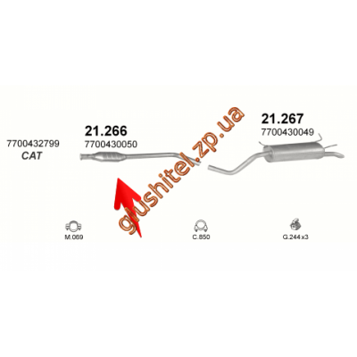 Резонатор Рено Меган (Renault Megane)/Рено Сценик I (Renault Scenic I) 1.4i 16V 99 (21.266) Polmostrow алюмінізірованний