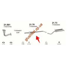 Резонатор Рено Меган (Renault Megane)/Рено Сценик I (Renault Scenic I) 2.0e/1.9 D 96- (21.70) Polmostrow алюмінізірованний