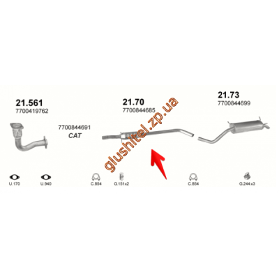 Резонатор Рено Меган (Renault Megane)/Рено Сценик I (Renault Scenic I) 2.0e/1.9 D 96- (21.70) Polmostrow алюмінізірованний