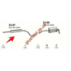 Резонатор Сеат Ароса (Seat Arosa)/Фольксваген Лупо (Volkswagen Lupo) 1,0i, 1,4i 97-00 (23.67) Polmostrow алюмінізірованний