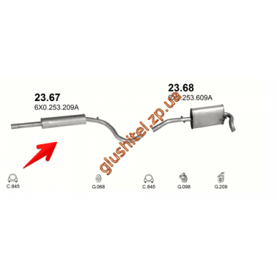 Резонатор Сеат Ароса (Seat Arosa)/Фольксваген Лупо (Volkswagen Lupo) 1,0i, 1,4i 97-00 (23.67) Polmostrow алюмінізірованний