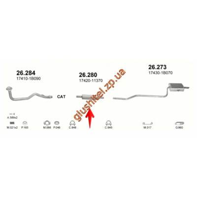 Резонатор Тойота Королла (Toyota Corolla) (26.280) 1.3i - 16V 04/97 - 10/99 Polmostrow алюмінізірованний