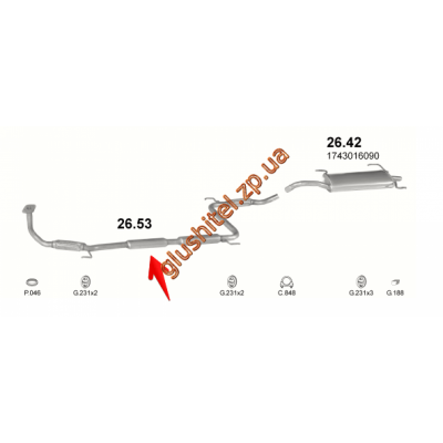 Резонатор Тойота Каріна II 2.0D (Toyota Carina II 2.0D) (26.53) 83-87 SDN/LB Polmostrow алюмінізірованний