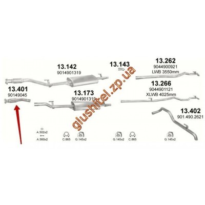 Труба колекторна Мерседес Спринтер (Mercedes Sprinter) 2.9 D TD 95-00 (13.401) Polmostrow алюмінізірованний