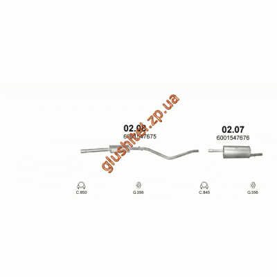 Резонатор Дачія Логан/Рено Логан (Dacia Logan/Renault Logan) (02.08) 1.4/1.6i 03 Polmostrow алюмінізірованний